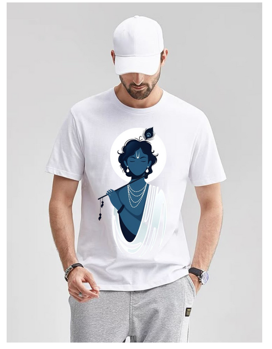 Oversized and half T-Shirt with Minimalist Lord Krishna Graphic – Spiritual & Stylish