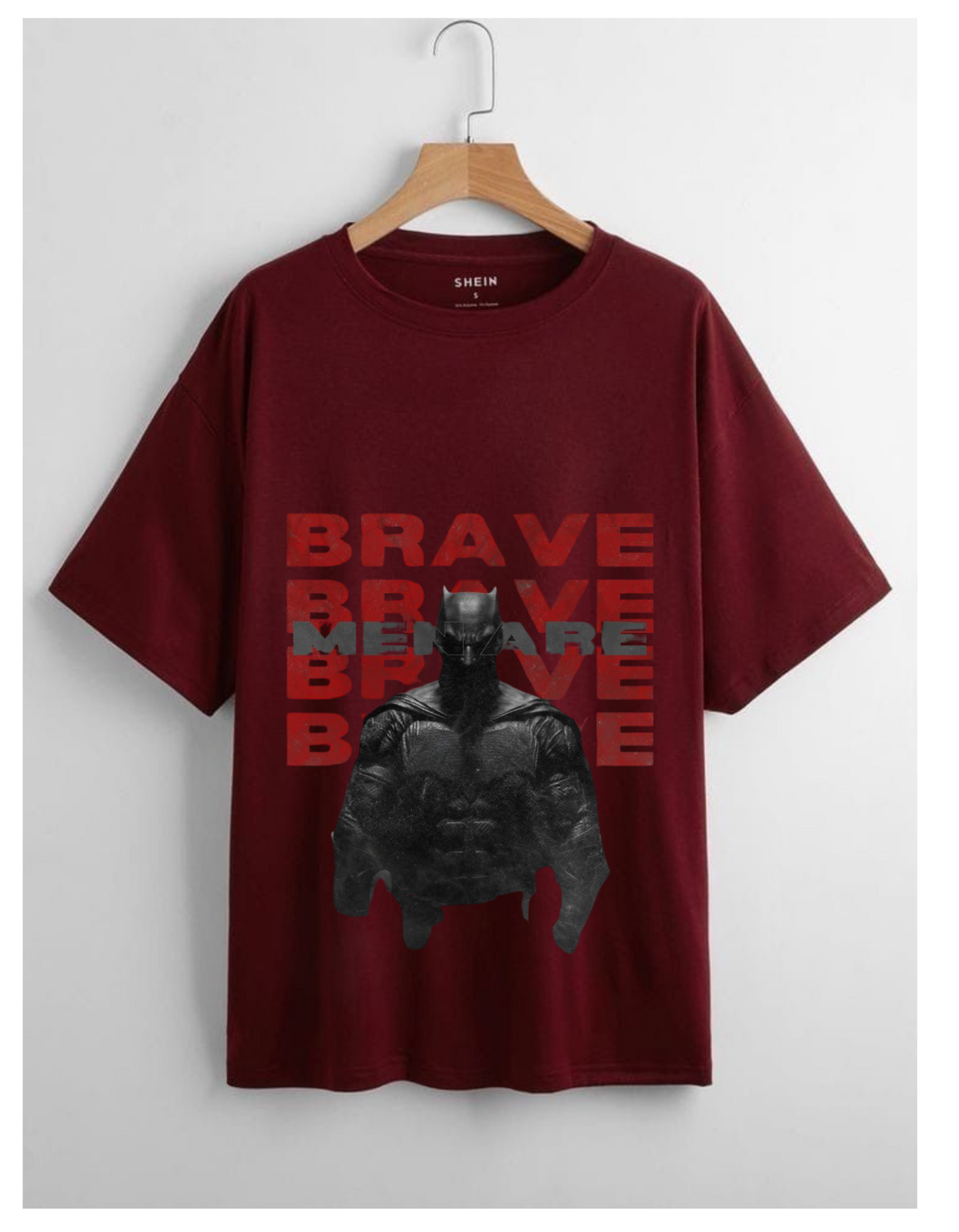 Men’s Maroon "BRAVE" Hero Graphic T-Shirt – Fearless Streetwear Statement