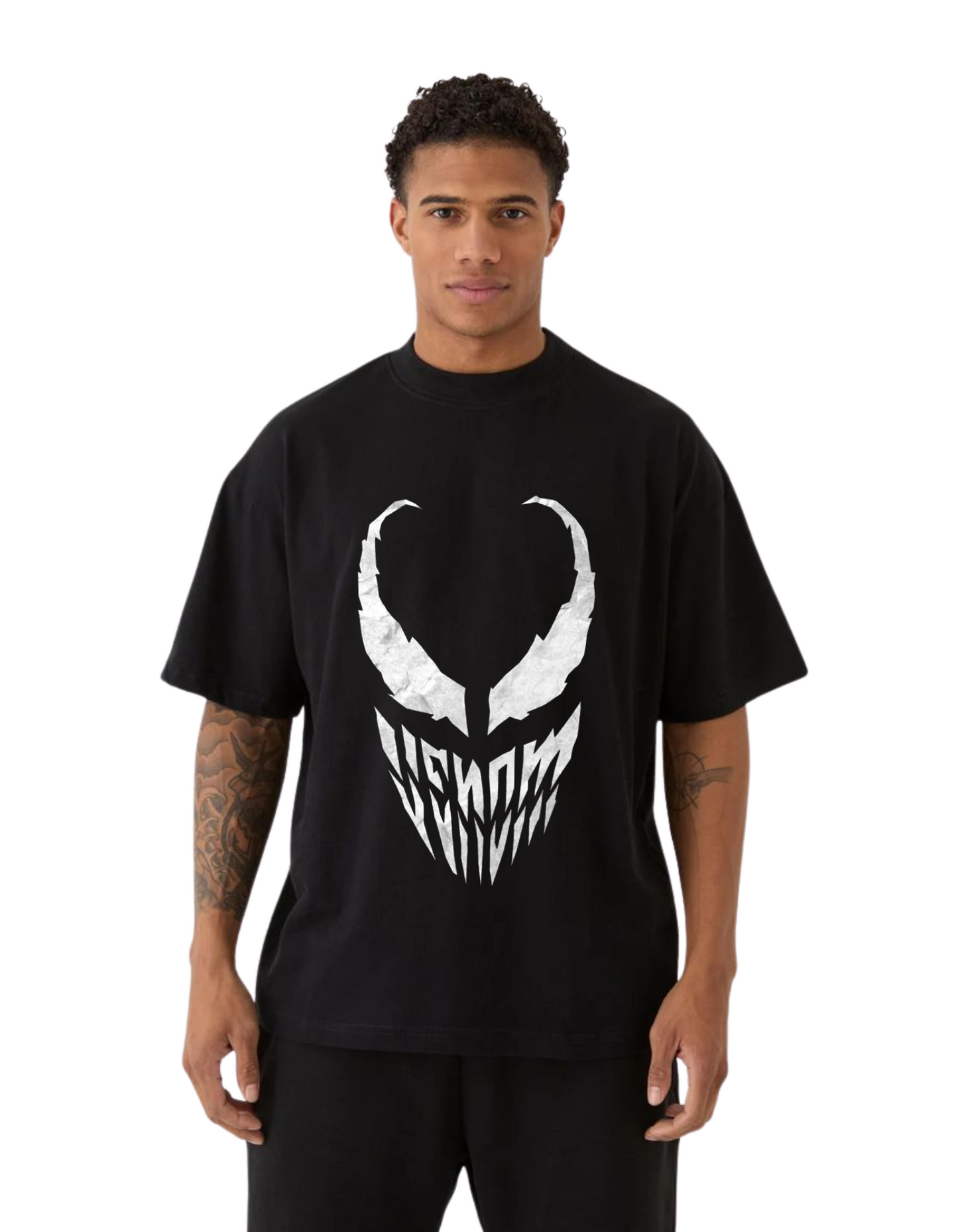 Black Oversized Venom Graphic T-Shirt – Bold Streetwear for Marvel Fans