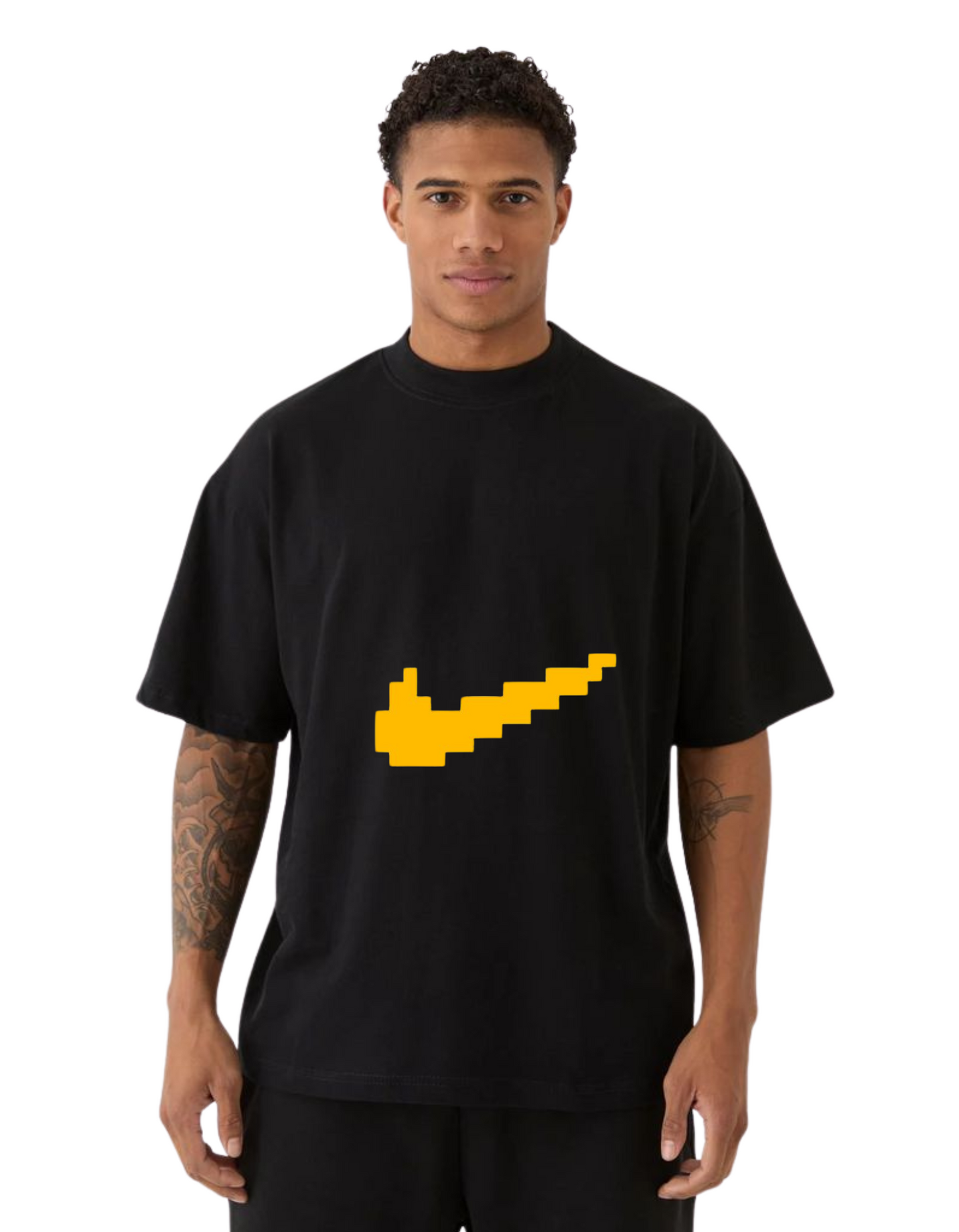 Pixel Swoosh Oversized Black T-Shirt – Bold Streetwear Vibes