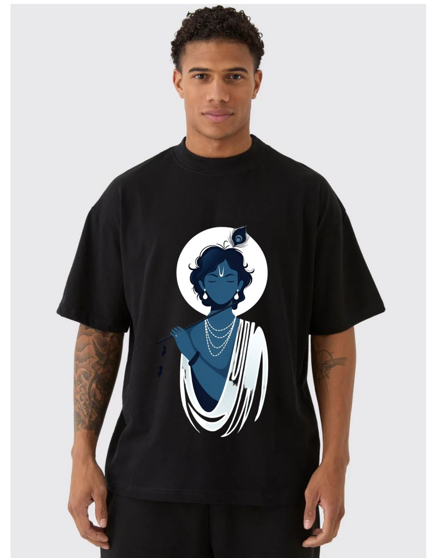 Oversized and half T-Shirt with Minimalist Lord Krishna Graphic – Spiritual & Stylish