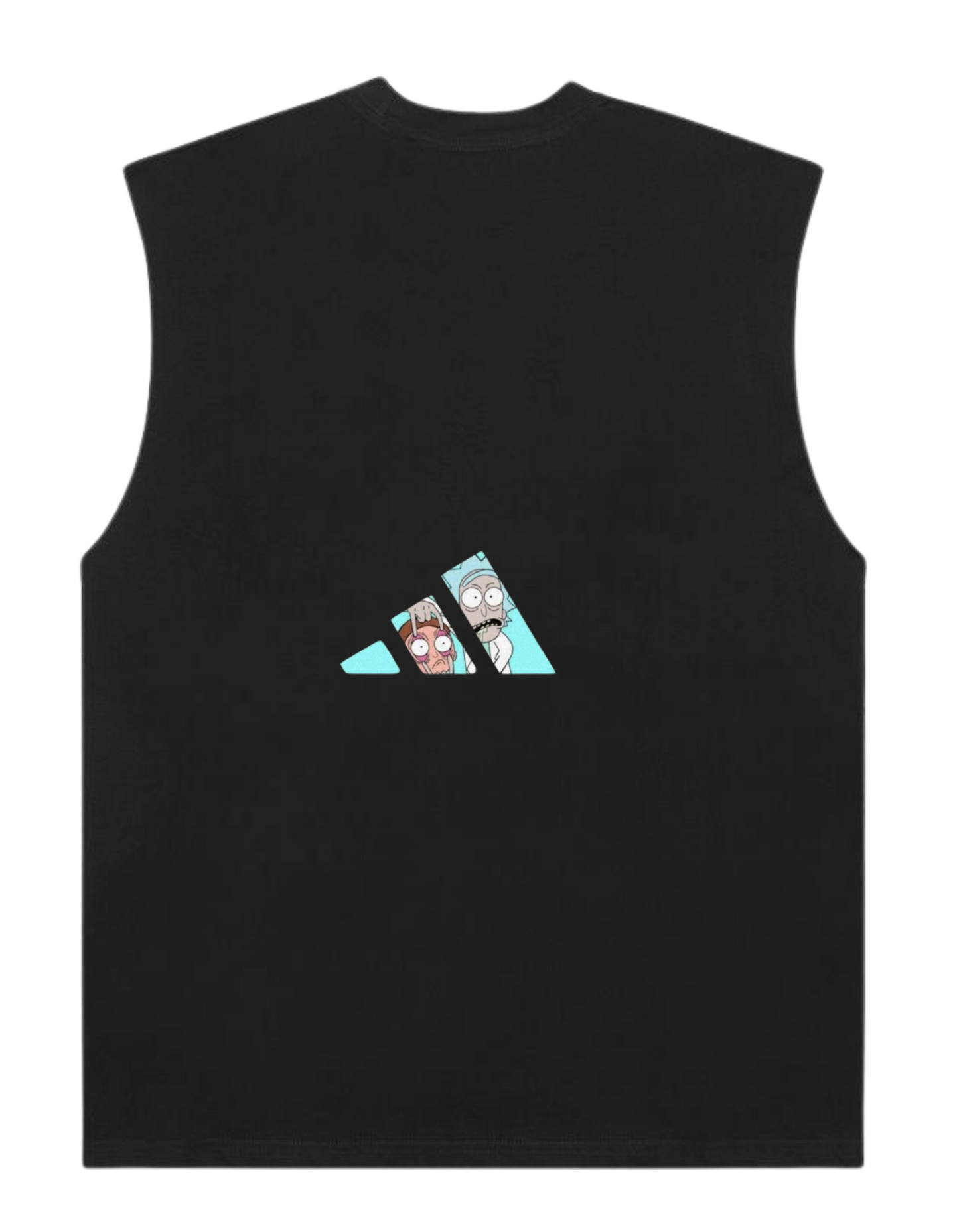 Black Gym/Streetwear Sleeveless Tee – Hidden Cartoon Faces Graphic